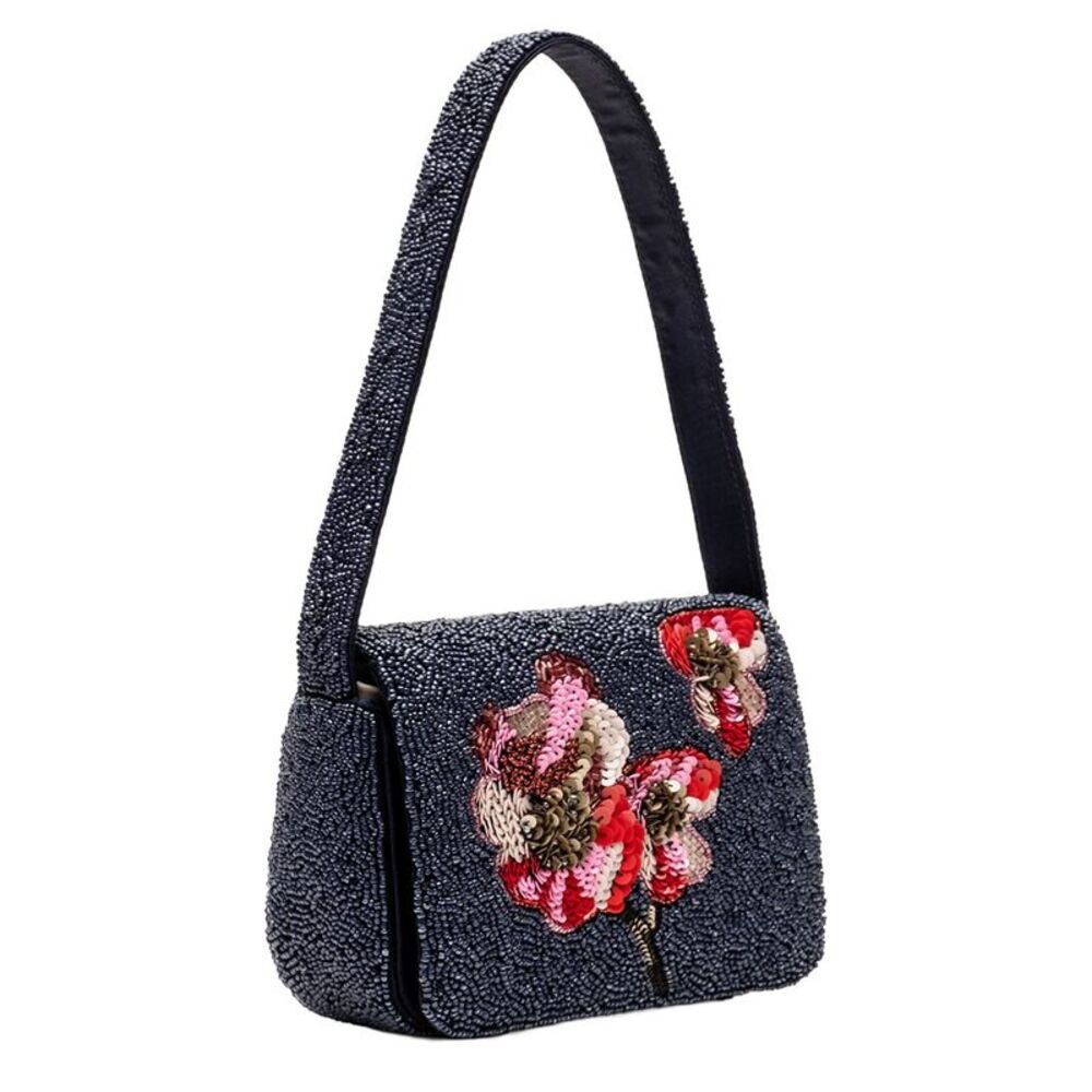 Frances Valentine Tini Beaded Shoulder Bag, Navy - Picture 2 of 3